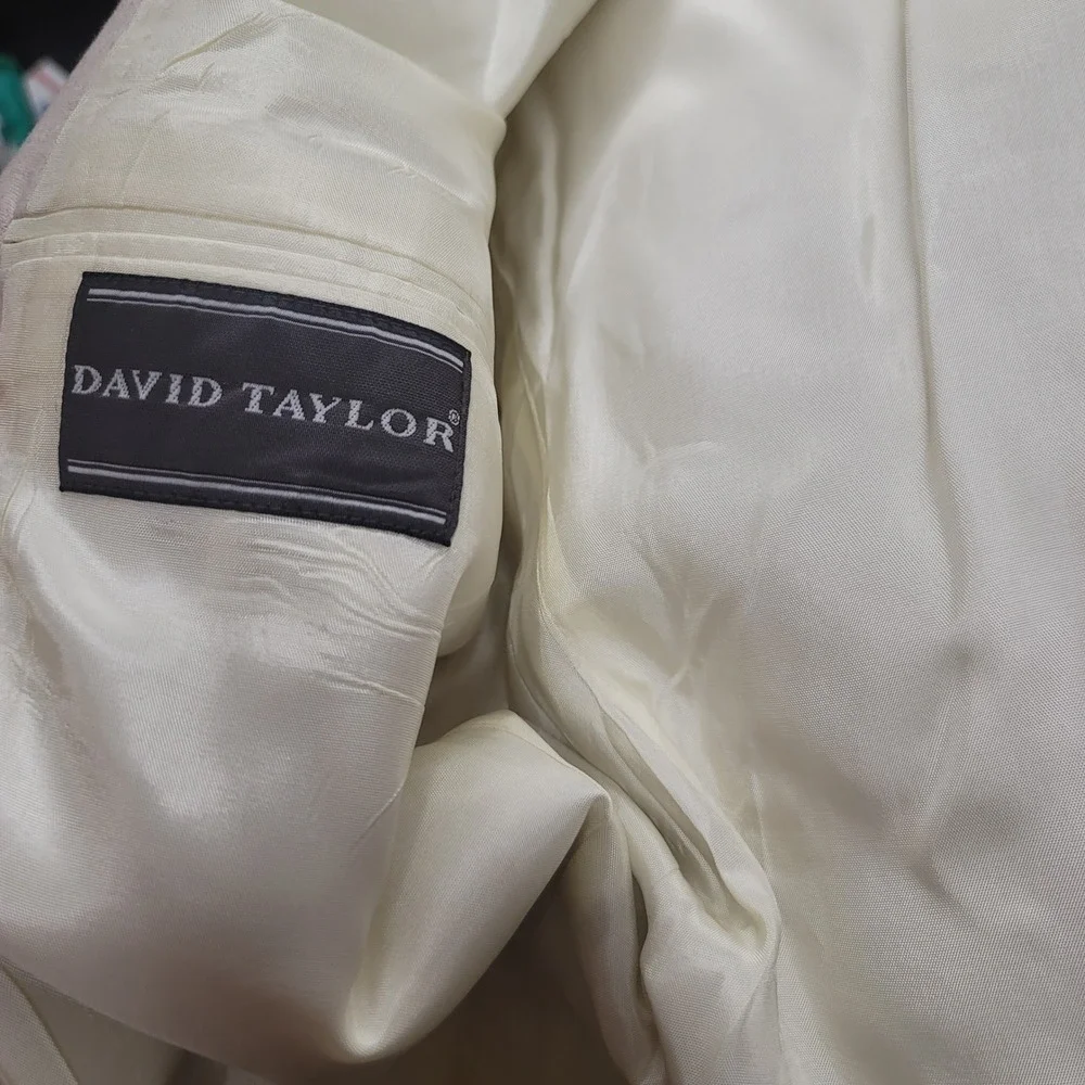 David Taylor Mens‎ 42R Beige Linen Blend 2 Button Blazer Sport Coat Beach Summer